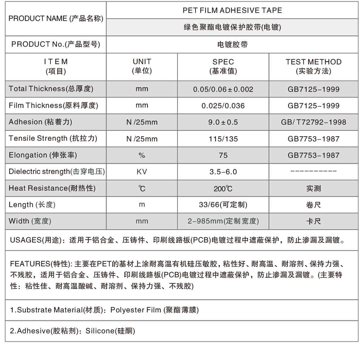 电镀氧化用耐高温胶带