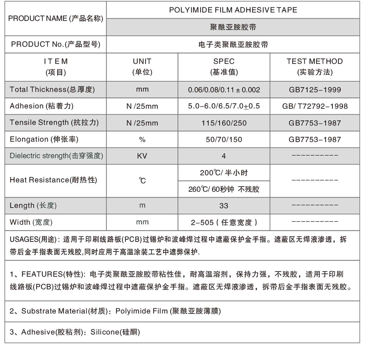 聚酰亚胺高温胶带（电子类）